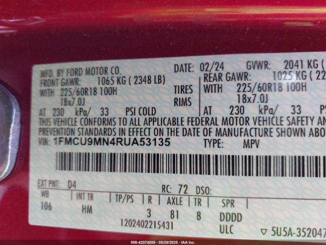 1FMCU9MN4RUA53135 Ford Escape St-line