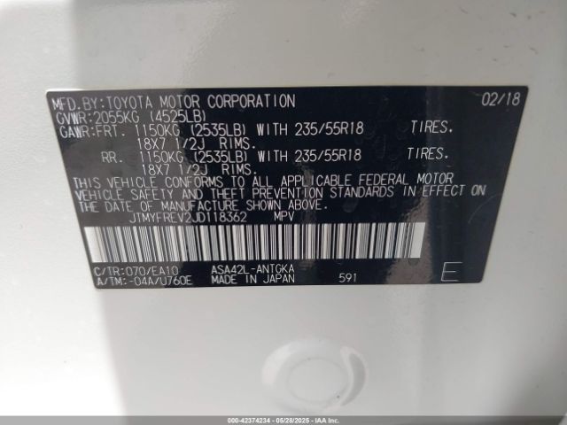 JTMYFREV2JD118362 Toyota Rav4 Limited
