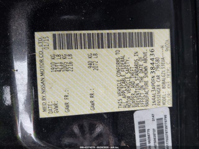 1N4AL3AP0FN384436 Nissan Altima 2.5 S