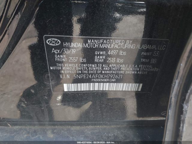 5NPE24AF0KH792621 Hyundai SONATA SE
