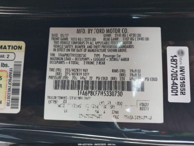2017 FORD MUSTANG 1FA6P8CF7H5330730 Photo 8