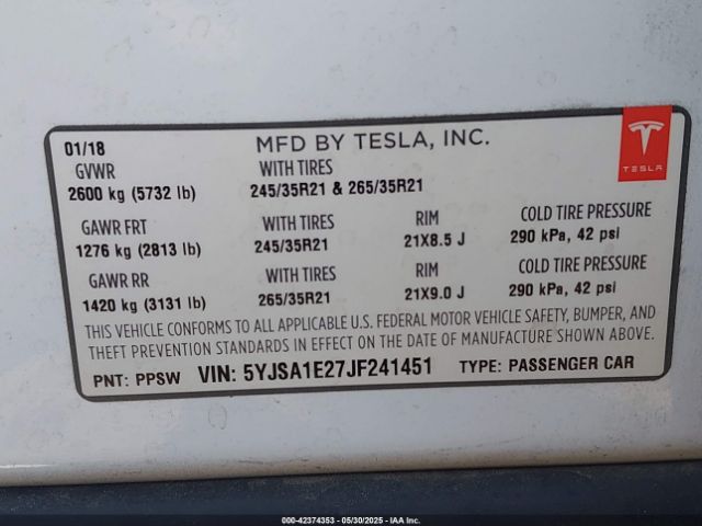 2018 TESLA MODEL S 5YJSA1E27JF241451 Photo 8