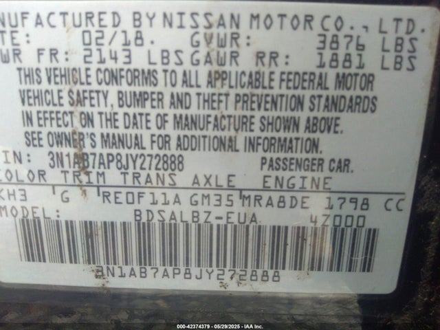 3N1AB7AP8JY272888 Nissan 2018
