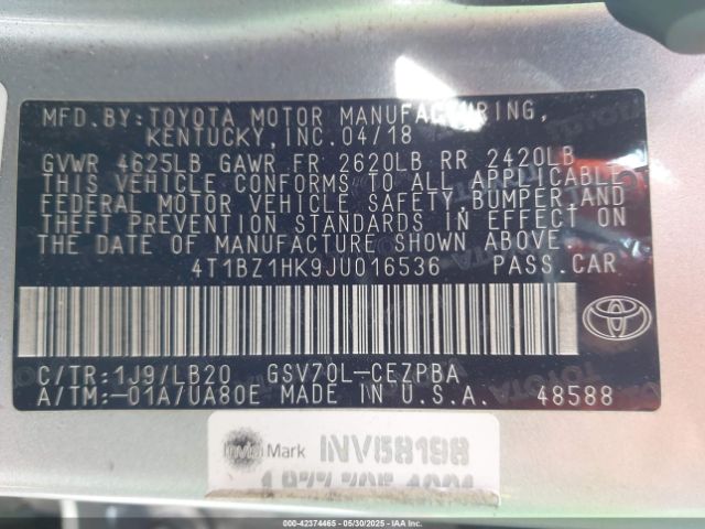 4T1BZ1HK9JU016536 Toyota 2gr-fks