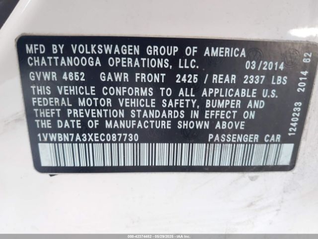 1VWBN7A3XEC087730 Volkswagen Passat 2.0l Tdi Se