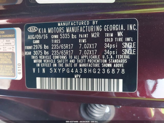 5XYPG4A38HG236878 KIA 2017