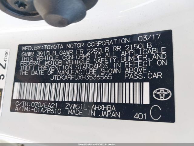 2017 TOYOTA PRIUS JTDKARFUXH3536565 Photo 8