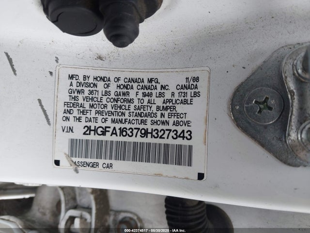 2009 Honda Civic Vp მანქანა იყიდება აუქციონზე, vin: 2HGFA16379H327343, აუქციონის ნომერი: 42374517