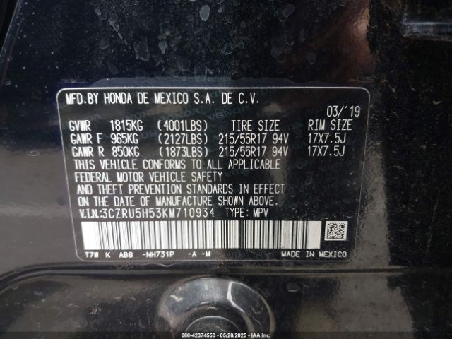 2019 HONDA HR-V 3CZRU5H53KM710934 Photo 8