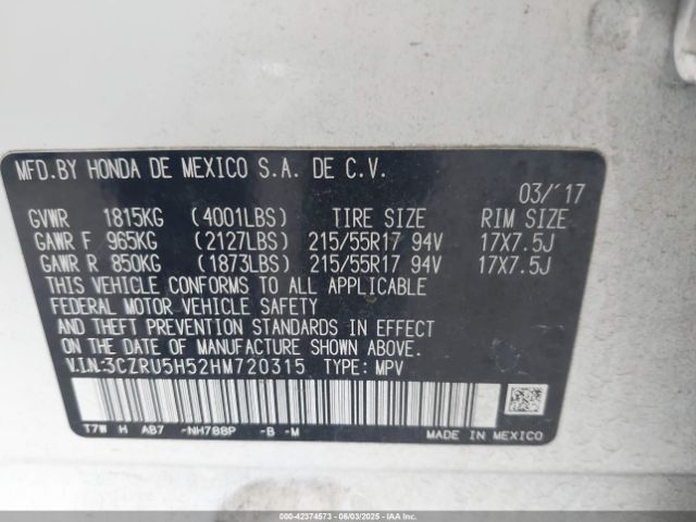 3CZRU5H52HM720315 Honda HR-V EX