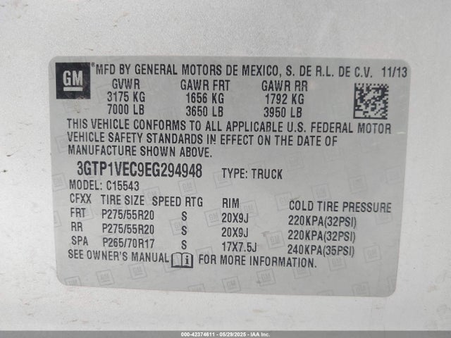3GTP1VEC9EG294948 GMC l83 - vvt, afm (active fuel management), aluminum
