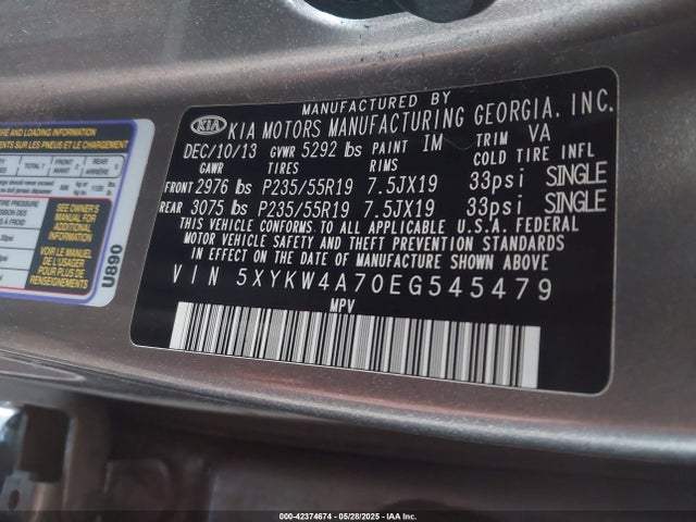 5XYKW4A70EG545479 KIA gasoline 3.3 v6 gdi lambda ii