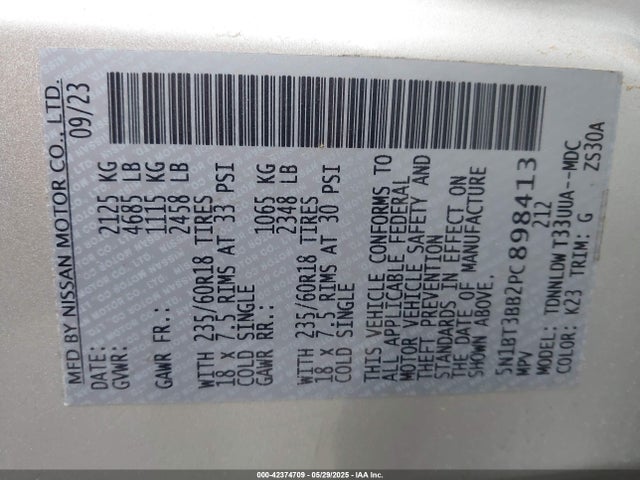 5N1BT3BB2PC898413 Nissan Rogue Sv Intelligent Awd