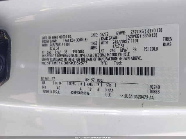 Ford 3.3l tivct 2019 1FTMF1CB8KKE52577 Image 9