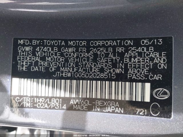 2013 LEXUS ES 300H JTHBW1GG5D2028515 Photo 8