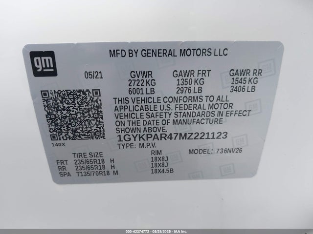 1GYKPAR47MZ221123 Cadillac lsy