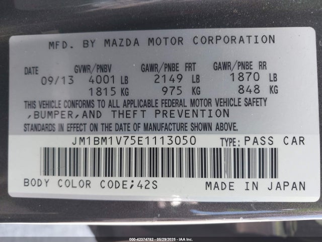 JM1BM1V75E1113050 Mazda Mazda3 I Touring