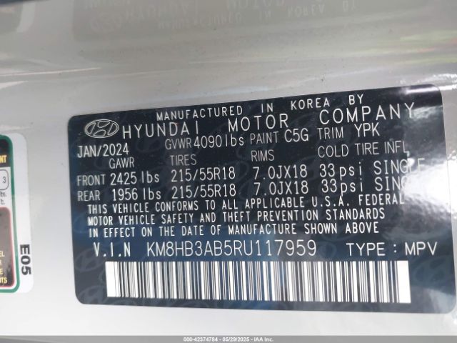 KM8HB3AB5RU117959 Hyundai Kona Sel