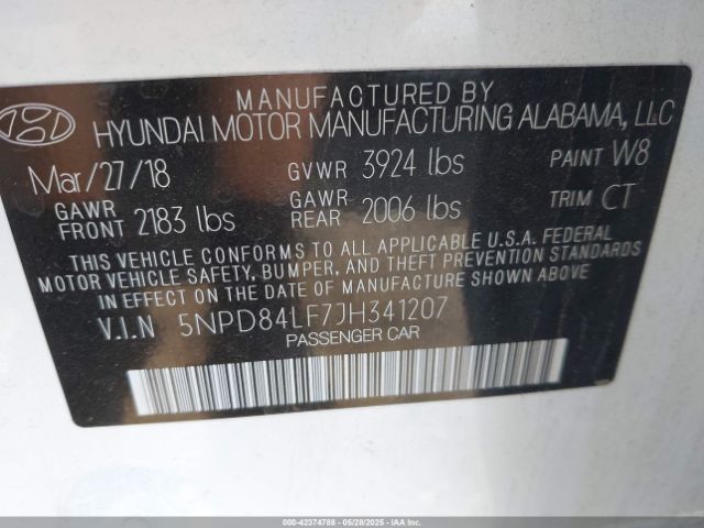 5NPD84LF7JH341207 Hyundai ELANTRA SEL