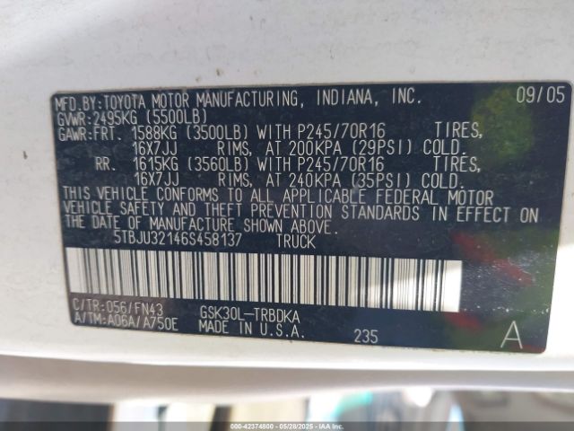 2006 TOYOTA TUNDRA 5TBJU32146S458137 Photo 8