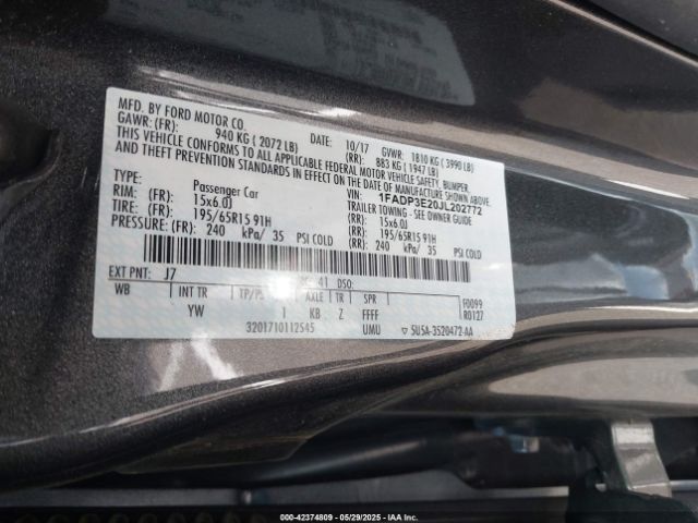 1FADP3E20JL202772 Ford FOCUS S