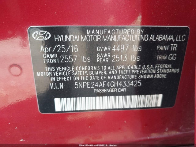 Hyundai SONATA SE 2016 5NPE24AF4GH433425 Image 9