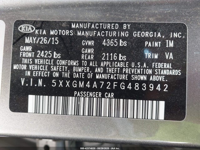 5XXGM4A72FG483942 KIA dohc gdi theta ii