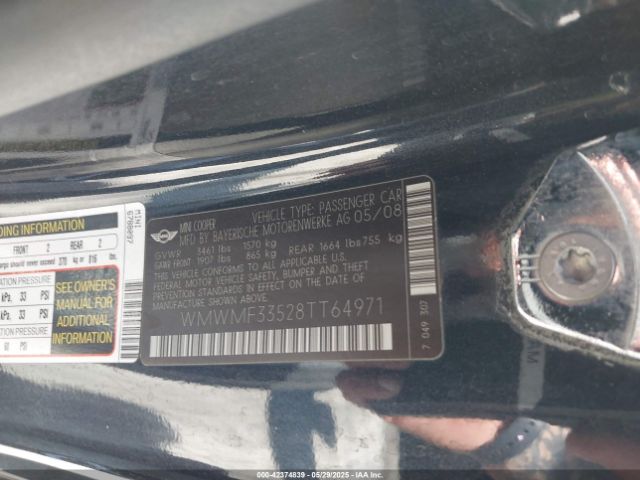 2008 MINI COOPER WMWMF33528TT64971 Photo 8