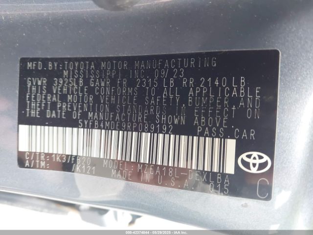 5YFB4MDE9RP089192 Toyota COROLLA LE