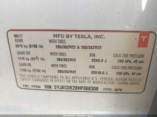 2017 TESLA MODEL X 5YJXCDE28HF068308 Photo 8
