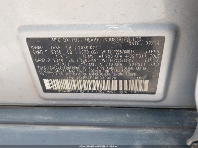 4S4BRCEC8E3300020 Subaru Outback 2.5i Premium