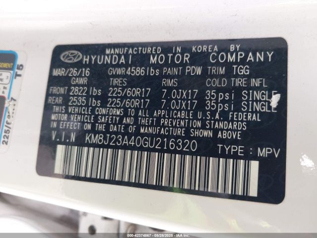2016 HYUNDAI TUCSON KM8J23A40GU216320 Photo 8