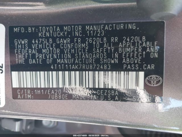 4T1T11AK7RU872483 Toyota a25a-fks