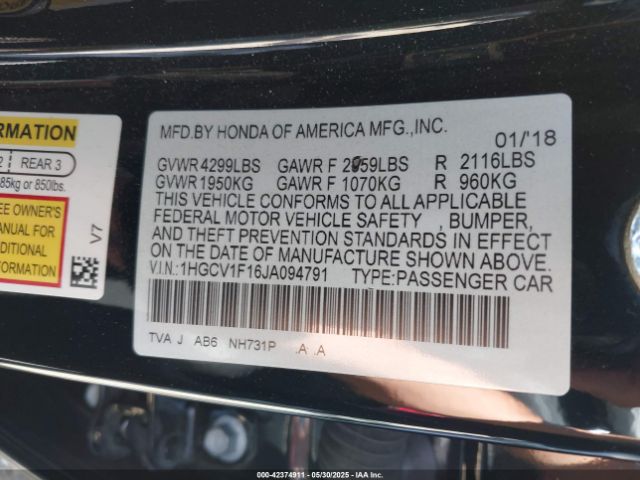 1HGCV1F16JA094791 Honda ACCORD LX