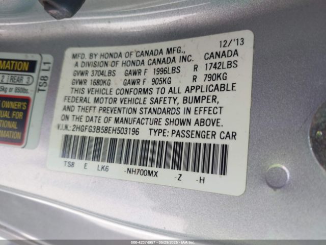 2HGFG3B58EH503196 Honda Civic Lx