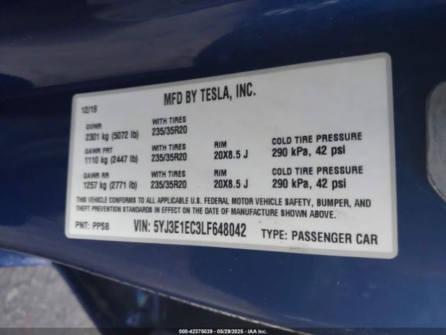 5YJ3E1EC3LF648042 Tesla MODEL 3