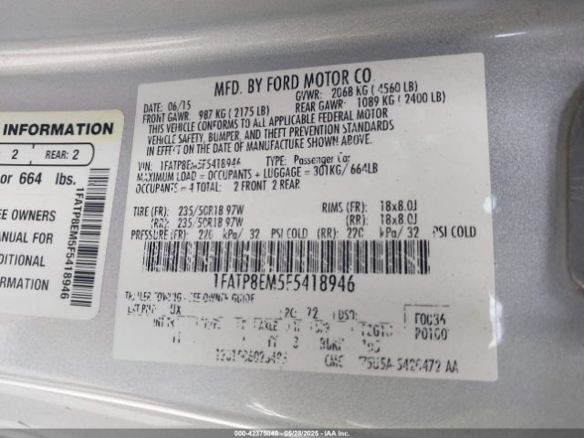 1FATP8EM5F5418946 Ford Mustang V6