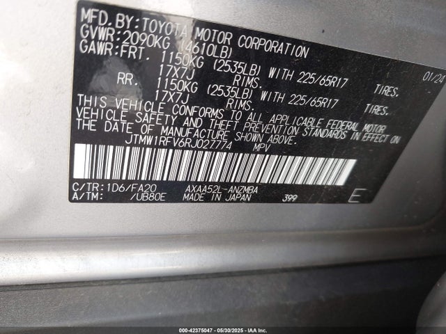 JTMW1RFV6RJ027774 Toyota a25a-fks