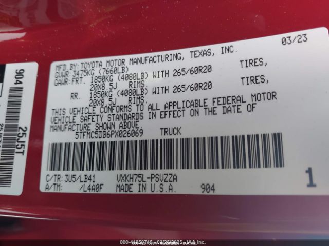 5TFMC5DB6PX026069 Toyota Tundra Hybrid 1794 Edition