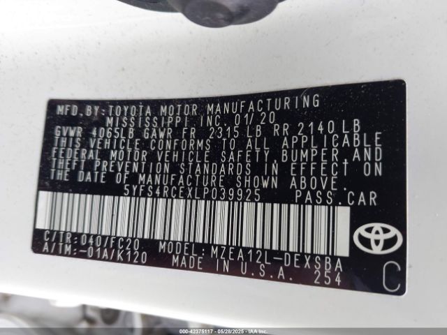5YFS4RCEXLP039925 Toyota COROLLA SE