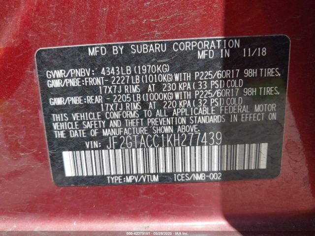 JF2GTACC1KH277439 Subaru naturally aspirated