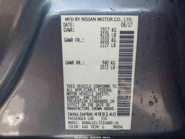 1N4AL3AP8HC499140 Nissan Altima 2.5 S