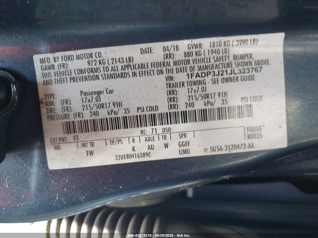 1FADP3J21JL323767 Ford 2.0l gdi