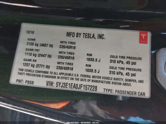 2018 TESLA MODEL 3 5YJ3E1EA0JF157228 Photo 8