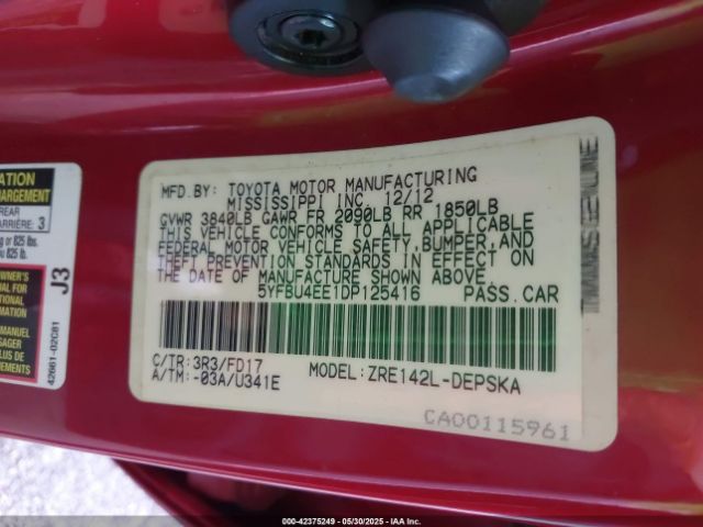 2013 TOYOTA COROLLA 5YFBU4EE1DP125416 Photo 8