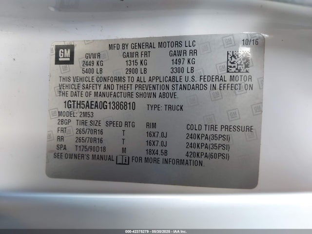 1GTH5AEA0G1386810 GMC lcv - sidi; dcvcp; vvt; e85 max, e0-e100, alum