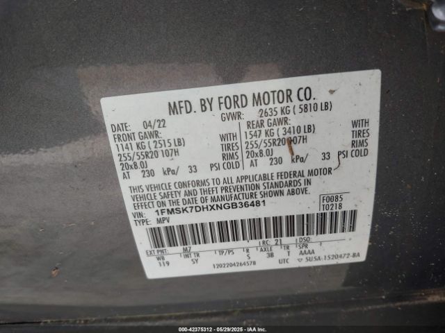 2022 FORD EXPLORER 1FMSK7DHXNGB36481 Photo 8
