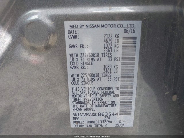 5N1AT2MV0GC863544 Nissan 2016