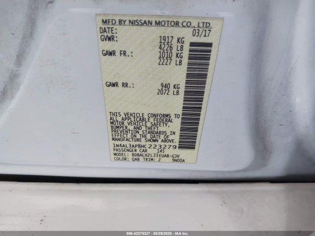 1N4AL3AP8HC223279 Nissan Altima 2.5 Sr