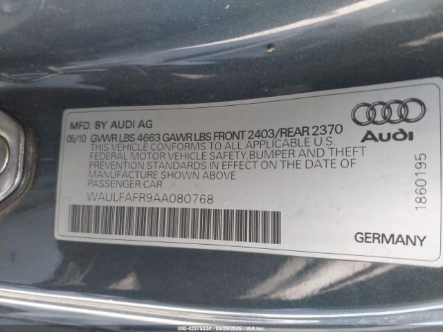 2010 AUDI A5 WAULFAFR9AA080768 Photo 8